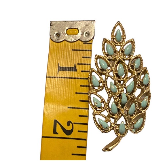Vintage Gold Tone Turquoise Tree Brooch - Picture 6 of 6